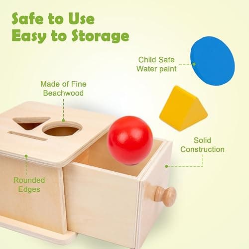 Adena Montessori Coin Box,3 in 1 Object Permanence Box Toys for 1 Year Old Baby Coins,Wooden Montessori Ball Drop Toys Developmental Toys for 6-12 Month Infant Toys,Triangle Ball Round Shapes thumbnail 3