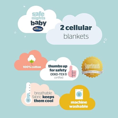 Silentnight Safe Nights Baby Blanket - Pack of 2 Soft 100% Cotton Cellular Baby Blanket for Newborn Ideal for Cot, Crib, Moses Basket and Pram - Baby Essentials - 2 Pack - Natural - Natural thumbnail 9