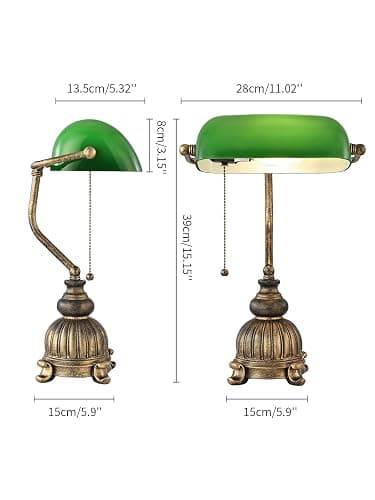 Newrays Retro Green Glass Bankers Desk Lamp for Home Office,Library with Pull Chain Switch Plug in Fixture, LED Bulb Included thumbnail 5