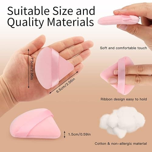EVAOUXIU Triangle Powder Puff, 2 Pcs, Pink | Soft Plush, Velour, For Face & Setting Powder, Foundation Blender Sponge thumbnail 7
