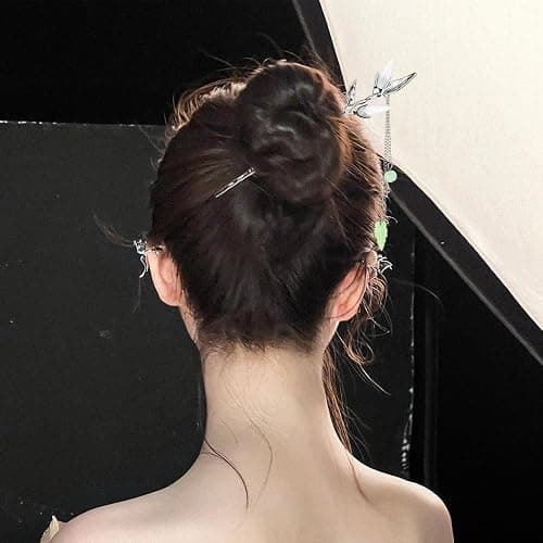 6PCS Star Moon Hair Sticks for Buns Long Hair Chinese Hanfu Asian Vintage Hair Chopsticks Metal Silver Hair Bun Updo Holders Long Hairpins for Women Girls thumbnail 6