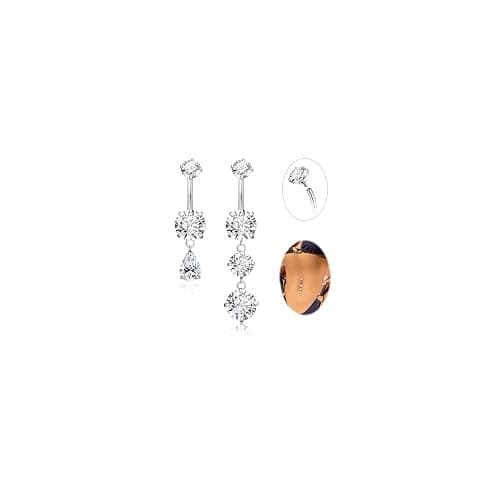 NICEIGHT 2Pcs Surgical Steel Dangle Belly Button Ring for Women Internally Threaded CZ Dangling Navel Ring Hypoallergenic Teardrop Belly Piercing Jewelry 8-16MM - Image 1