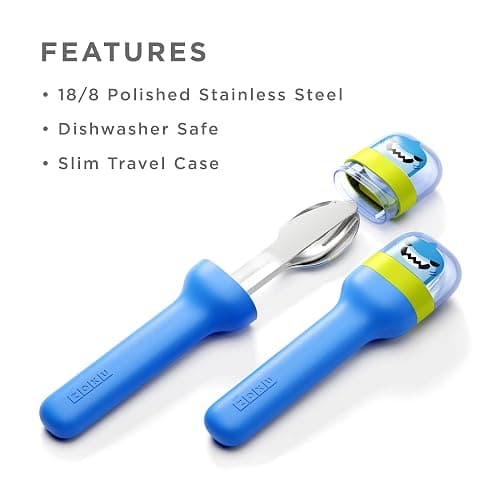ZOKU Kids Pocket Utensil Set, Shark - Stainless Steel Fork, Knife, and Spoon in Case - Portable Design for Travel, School, Picnics, Camping and Outdoor Home Use thumbnail 4