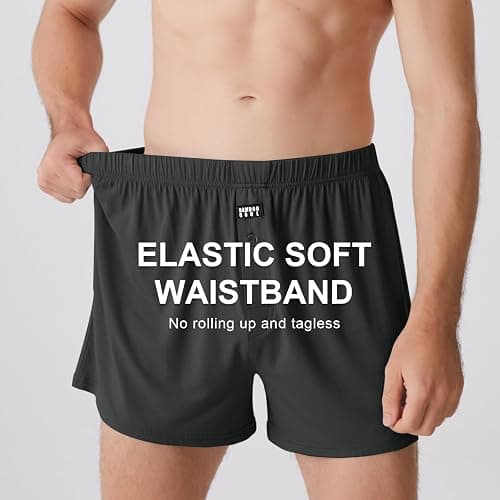 BAMBOO COOL Men's Boxers Underwear Boxer Shorts for Men Classic Loose Stretch Short （3 Pack thumbnail 5