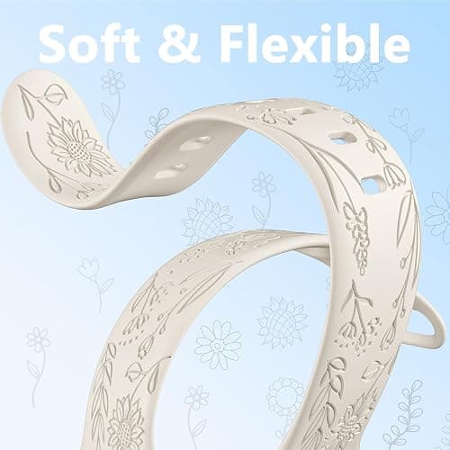 SNBLK 6 Pack Floral Engraved Bands Compatible with Apple Watch Bands 40mm 41mm 42mm 38mm 44mm 45mm 46mm 49mm Women Men, Silicone Flower Pattern Strap for iWatch Series 11 10 Se Ultra 9 8 7 6 5 4 3 2 1 thumbnail 5