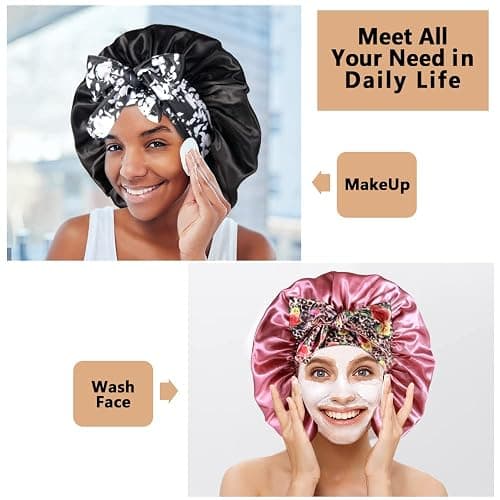 2pcs Large Silky Bonnets with tie Band Braid Bonnet, Satin Bonnet for Sleeping Curly Hair, A thumbnail 5