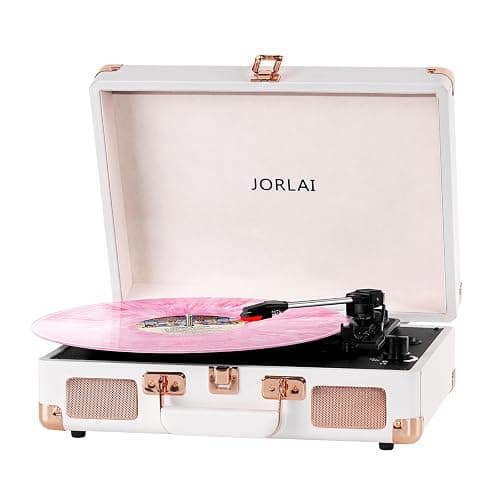 3-Speed Vinyl Record Player Turntable Portable Suitcase with Bluetooth, Rechargeable Battery, Aux/RCA/Headphone Jacks, Compact Retro Design for Vinyl Lovers - Image 1