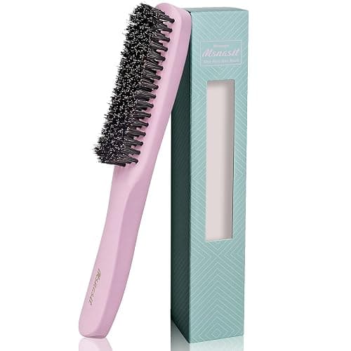 Slick Back Hair Brush, Pink Wood Handle Boar Bristles Smoothing Hairbrush, Anti-Frizz Edge Control Hair Brush for Women and Men - Image 1