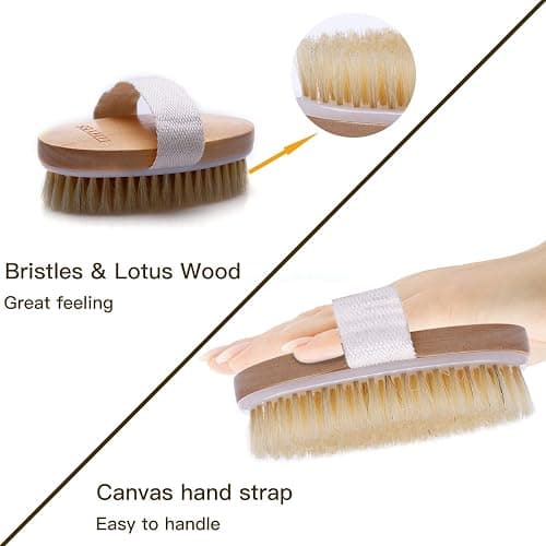 Ithyes Dry Brushing Body Brush Exfoliating Brush Natural Bristle bath Brush for Remove Dead Skin Toxins Cellulite,Treatment,Improves Lymphatic Functions,Exfoliates,Stimulates Blood Circulation thumbnail 4