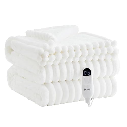 Bedsure Electric Blanket Twin - Thick Striped Flannel Electric Blanket, Heating with 10 Time Settings, 6 Heat Settings, and 8-Hour Timer Auto Shut Off, Gift for Grandma (62x84 inches, White) - Image 1
