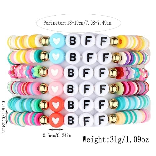 Friendship Bracelets BFF BESTIE Colorful Clay Beaded Stretch Bracelets thumbnail 2