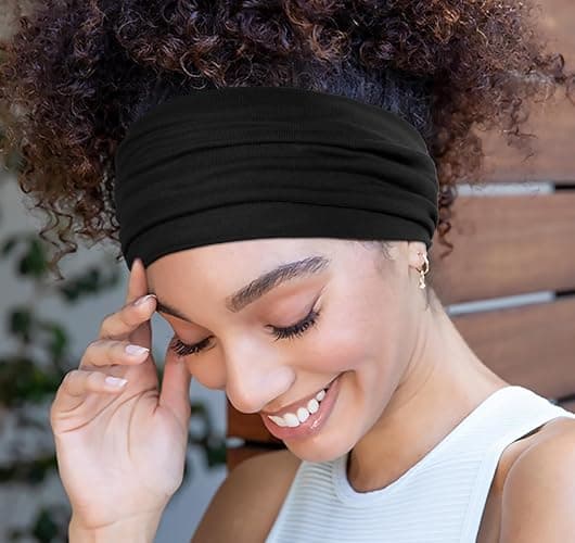Huachi Black Headbands for Women Wide Headbands for Women Non Slip Thick Womens Headband Boho Elastic Hair Bands for Women's Hair Stretchy Sweat Head Band for Workout Running Working thumbnail 4
