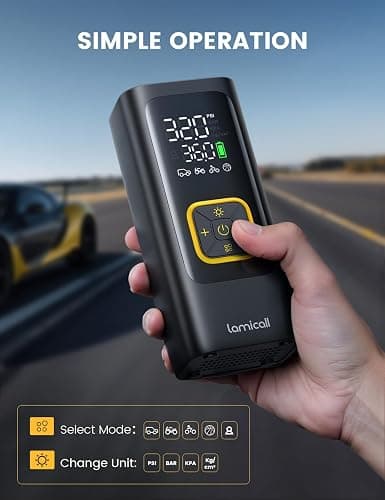 Lamicall Car Tire Inflator Portable Air Compressor, 4X Faster, 150 PSI | with Auto Stop, Rechargeable, Pressure Gauge Display, LED Light, Car Accessories Automatic Air Pump for Motorcycle Bike Ball thumbnail 6