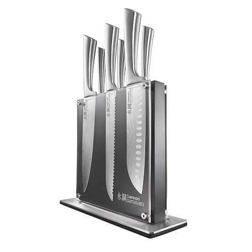 Cuisine::pro Damashiro Knife Block (Kumi, 7-Piece Chef Knife Set) - Japanese Steel Knife - Magnetic Knife Block- Damascus-Inspired Blade Kitchen Knives - Image 1