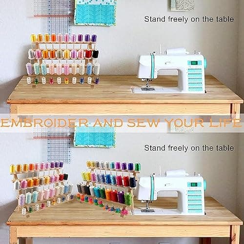 New brothread 4X60 Spools Wooden Thread Rack/Thread Holder Organizer with Hanging Hooks for Embroidery Quilting and Sewing Threads thumbnail 5