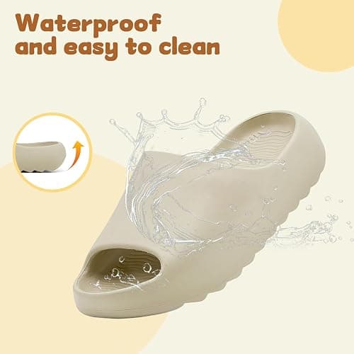 xinlanlin Kids Cloud Slides Slippers For Girls Boys,Pillow House Slippers Non-Slip Super Soft Quick Drying Shower Cushioned Slides Bathroom Thick Sole Sandals Indoor Outdoor Slippers - C-khaki-1 - 3.5-4 Big Kid thumbnail 4