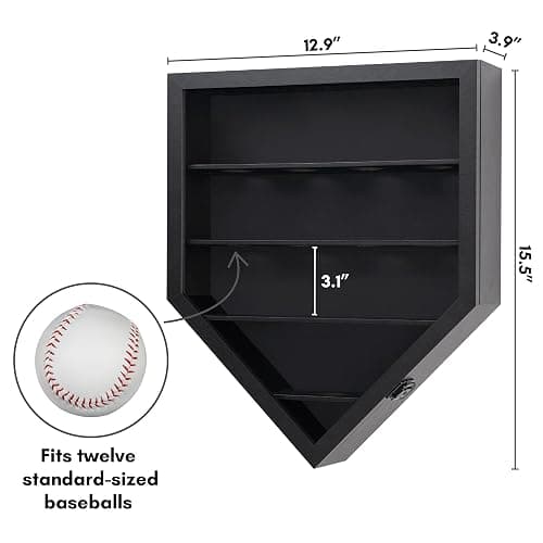 Americanflat 12.9x15.5 Baseball Display Case Holds Up to 12 Baseballs or Champion Rings - All-Star Collection - Wall Mounted Home Plate Baseball Display Case with Polished Plexiglass - Black thumbnail 3