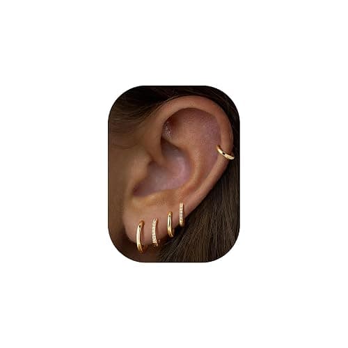 Turandoss Gold Hoop Earrings for Women, Hypoallergenic 14K Gold Plated Huggie Earrings, Cartilage Earrings for Multiple Piercing Hoop Earrings for Women - Image 1