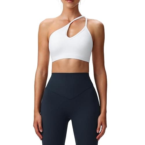 Aoxjox Women's Workout Sports Bras One Shoulder Caley Asymmetrical Bra Fitness Exercise Gym Yoga Crop Tank Top - Image 1