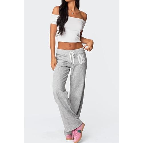Mxiqqpltky Wide Leg Sweatpants Women Soft Drawstring Low Waist Straight Baggy Number Print Joggers Y2K Graphic Lounge Pants thumbnail 2