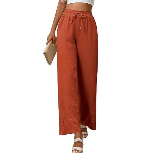 KateModa Women's Wide Leg Pants Adjustable Tie Knot Elastic Waist Palazzo Pants High Waist Loose Flowy Trousers with Pockets thumbnail 2