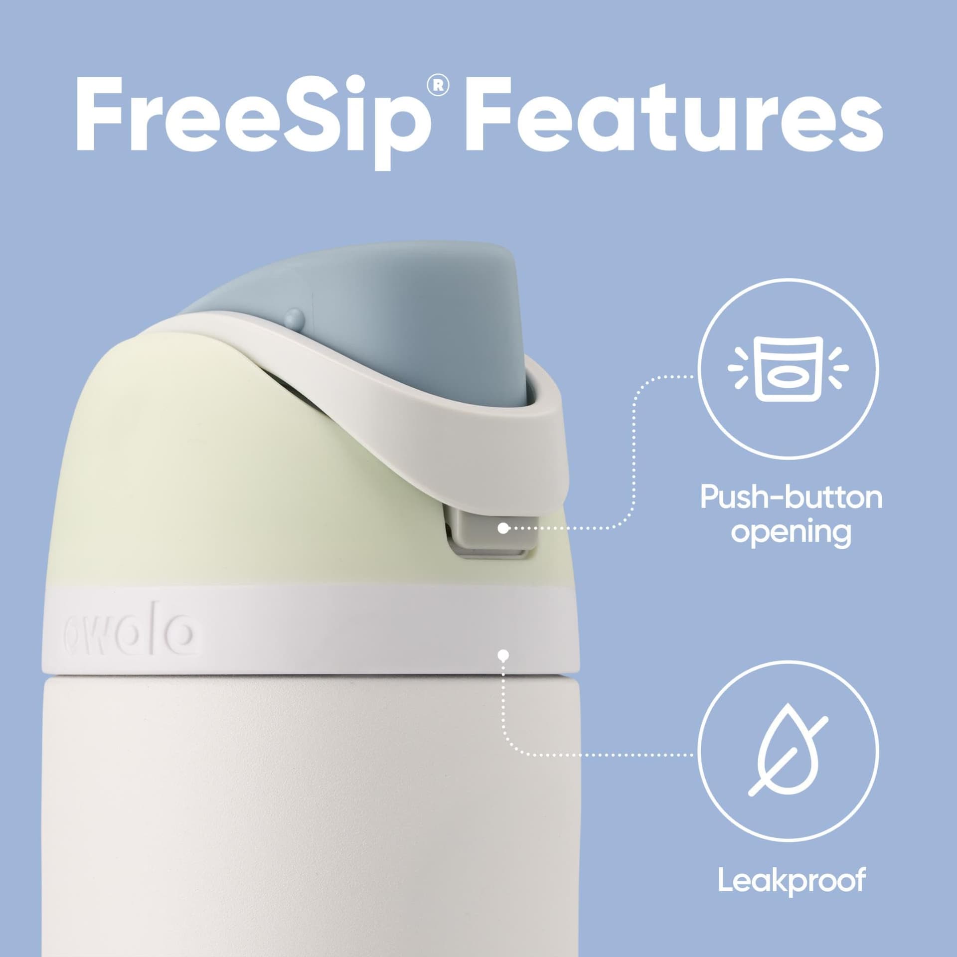 Owala Freesip Botella de agua de acero inoxidable con popote para deportes y viajes, libre de BPA, 24 oz, Iced Breeze thumbnail 3