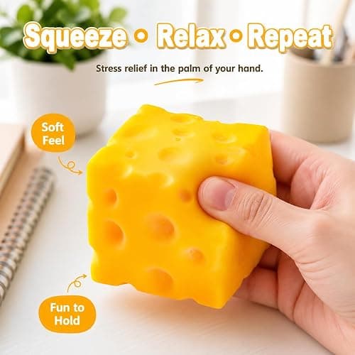 Cheese Squishy Toys - Soft Cheese-Shaped Squeeze Toys for Stress Relief, Cute Slow Rising Squishies, Sensory Fidget Desk Toys for Office, Party Favors thumbnail 4