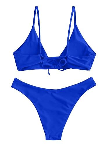 ZAFUL Women's Tie Back Padded High Cut Bralette Bikini Set Two Piece Swimsuit thumbnail 3