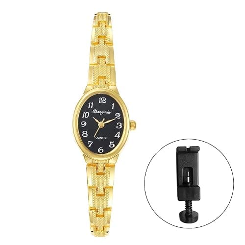 JewelryWe Oval Dainty Gold Watches for Women Easy-to-Read Analog Quartz Elegant Adjustable Vintage Dress Wristwatch for Daily Wear, Work, Wedding, Birthday Gift for for Mom Wife thumbnail 8
