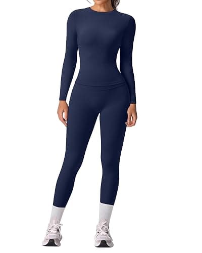 RXRXCOCO Slim Fit Workout Sets for Women 2 Piece Hidden Scrunch Leggings Long Sleeve Yoga Tops Matching Set Gym Outfits - Image 1