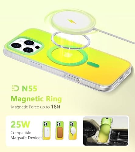 Amzfield Magnetic for iPhone 16 Pro Max Case, Compatible with MagSafe Cute Colorful Gradient Iridescent Matte Shockproof Protective Rainbow Aesthetic Phone Case for Women Girls Green & Yellow thumbnail 3