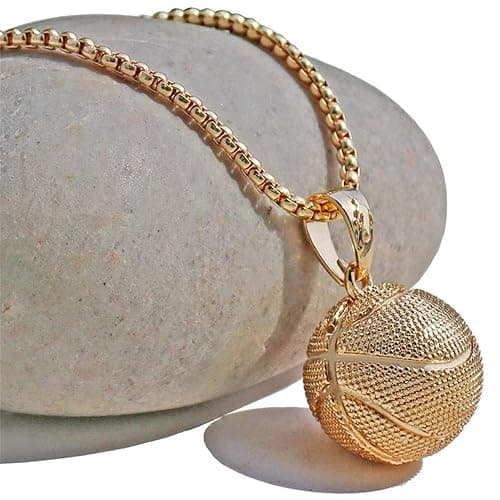 tenghong2021 14k Basketball Pendant Necklace Stainless Steel Necklace Sports Hiphop Necklace Basketball Pendant Necklace I Love Basketball Necklace for Men thumbnail 5