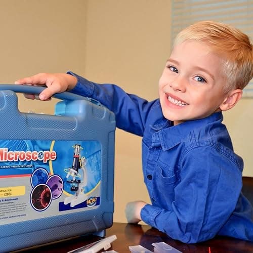 58-Piece Kids Microscope Kit - 100X-1200X Magnification Metal Microscope with LED Light & Slides, Portable Science Set with Carry Case, STEM Learning Toy for Kids Ages 5-12, Birthday Christmas Gift thumbnail 9