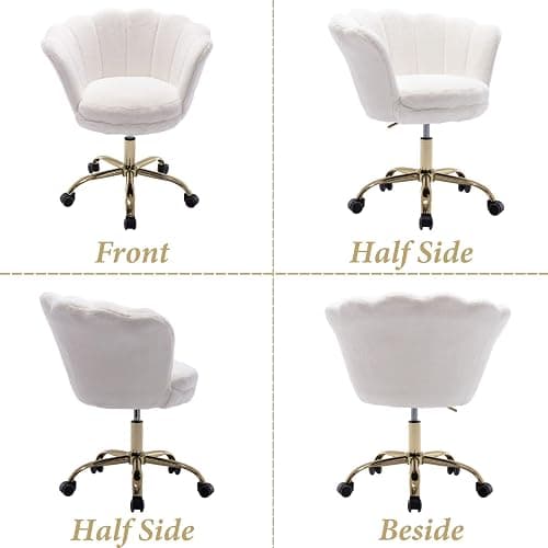 Ya-Home Faux Fur Home Office Chair Swivel Desk Chair with Adjustable Height for Home Office/Bedroom, White thumbnail 7