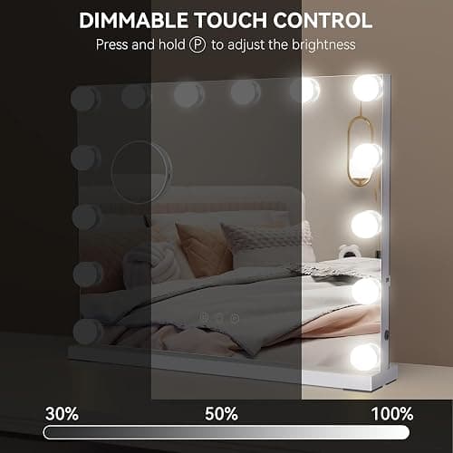 eklipt Hollywood Vanity Mirror with Lights, 50×42cm Large Lighted Makeup Mirror with 14 Dimmable LED Bulbs, Touchscreen Control, USB Output Port Tabletop or Wall Mounted Light Up Mirror For Bedroom - 50 X 12 X 42 Cm thumbnail 4