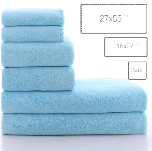 MOONQUEEN Ultra Soft Towel Set - Quick Drying - 2 Bath Towels 2 Hand Towels 2 Washcloths - Microfiber Coral Velvet Highly Absorbent Towel for Bath Fitness, Sports, Yoga, Travel (Aquamarine 6 Pieces) thumbnail 4