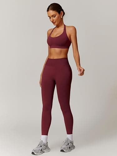 ABOCIW Workout Sets for Women Seamless Scunch Butt Lifting Impact Leggings Halter Sports Bra 2 Piece Gym Outfits thumbnail 2