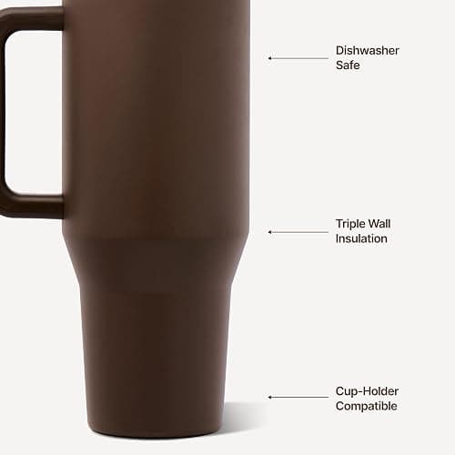 HydroJug Traveler 40oz, Insulated Tumbler with Handle & Straw, Chestnut | Triple wall insulated, flip straw lid, leak-resistant, stainless steel, cup holder friendly, BPA-free, dishwasher safe thumbnail 4