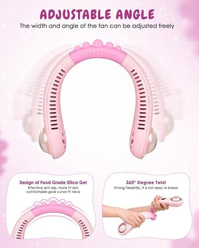Neck Fan for Kids,Bladeless Portable Fan Rechargeable for 4-14Y Girls & Boys, 2400mAh USB Personal Cooling Mini Fan Rechargeable for Travel/Disney/Camping, 3 Speeds, Summer Essentials(Pink) thumbnail 4