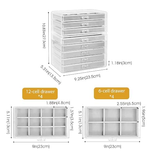 ProCase Earring Holder Organizer Jewelry Box with 8 Drawers, Acrylic Clear Earring Case with Adjustable Velvet Trays for Women - Grey, 8 Layers thumbnail 3