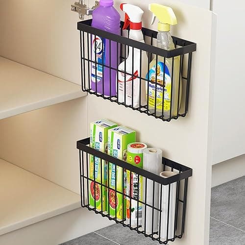 EigPluy 2 Piece Kitchen Cabinet Door Storage Box,Self Adhesive Wall Mounted Storage Boxes,Wardrobe/Bathroom/Refrigerator Small Items Organizer Storage Box (Black) thumbnail 3