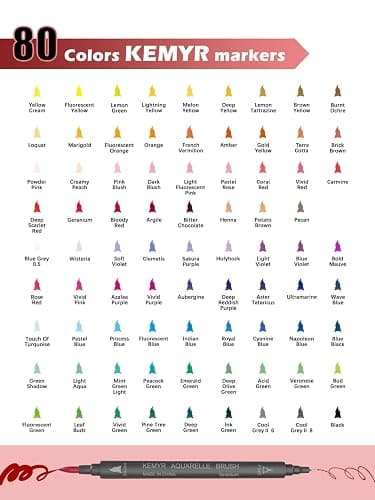 KEMYR Markers for Adult Coloring Books: 80 Colors Markers Set Dual Tips Fine & Brush Pens Water-Based Art Markers for Adults Drawing Sketching Bullet Journal Writing Lettering No bleeding thumbnail 6