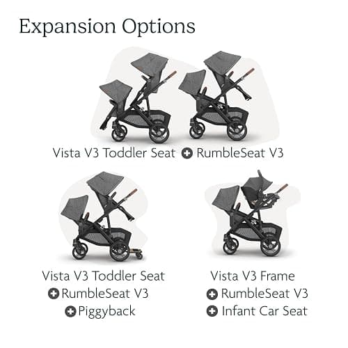 UPPAbaby RumbleSeat V3 Second Lower Seat - Compatible with Vista V2 and Vista V3 - All-Weather Seat + Magnetic Buckle – Adapters Included - Declan (Oat Mélange/Silver Frame/Chestnut Leather) - Declan thumbnail 6