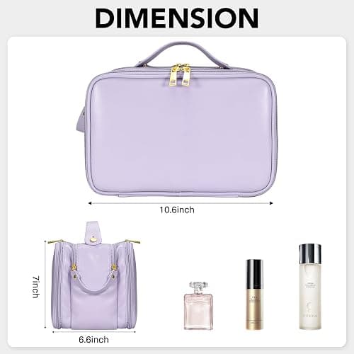 Travel Makeup Bag Women's Large Capacity Cosmetic Portable Organizer Large Opening Waterproof Storage Toiletry Bags Vertical Free-Standing Brush Holder for Easy Access Purple thumbnail 3