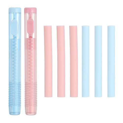 PATIKIL 8 Pack Erasers, Sliding Retractable Eraser Push Pull Cute Pencil Erasers Soft Large Easy to Clean with Plastic Sleeve for Sketching Drawing Artists Teacher Pencils, Pink Blue TPE - Image 1