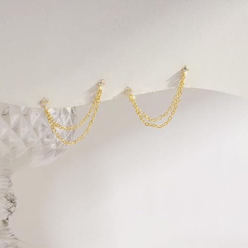 Freekiss Gold Chain Studs Earrings for Women Trendy: Hypoallergenic 14K Gold Plated Dangle Earrings Dainty Small Long Chain Earring Set Fashion Gold Jewelry for Women thumbnail 8
