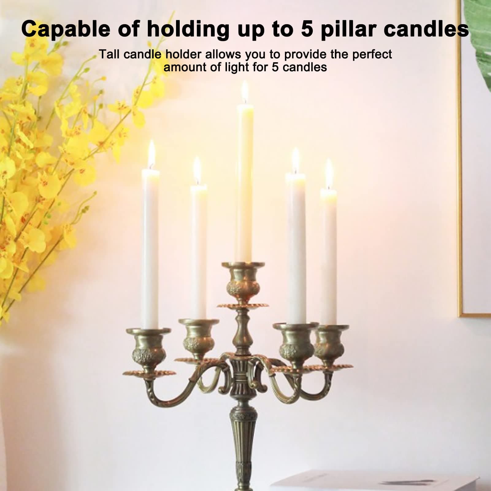 MUNEFE Vintage Tall Candelabra, 5 Arms Candle Holder Stick, 5 Candle Metal Candelabra Suitable for Wedding Dinning Party Decorative thumbnail 2