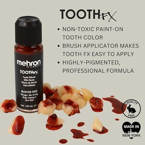Mehron Makeup Tooth FX - BLOOD RED, Temporary Special FX Tooth Paint | Brush Off, Mouth Safe Teeth Makeup. Brush Included. Perfect for Halloween, Cosplay, & Theater. Cruelty Free & Made in the USA thumbnail 2