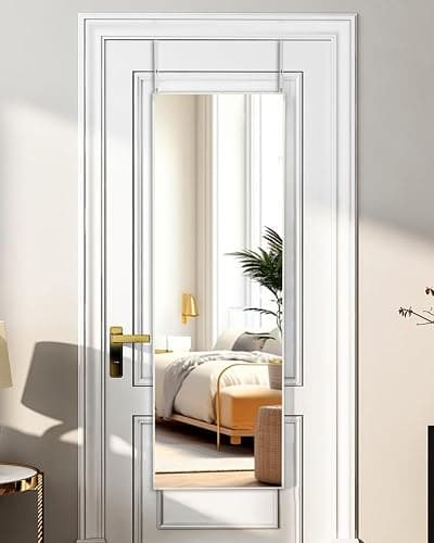 KOMCOTE Over The Door Full Length Mirror - 48x14 Inch Hanging Mirror for Bedroom, Closet, Living Room - No Drill Door Mount Mirror, Lightweight & Durable, Space-Saving, White - White-rect - 48"L x 14"W thumbnail 3