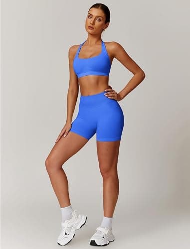 ABOCIW Workout Sets for Women 2 Piece seamless Halter Sports Bra Scrunch Butt Impact Shorts Gym Yoga Outfits thumbnail 4